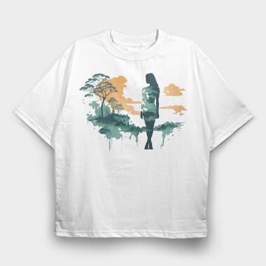 Woman And Nature Watercolor, Tricou Oversize Barbati (Unisex)