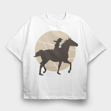 Woman Horse Rider Cowgirl Silhouette, Tricou Oversize Barbati (Unisex)
