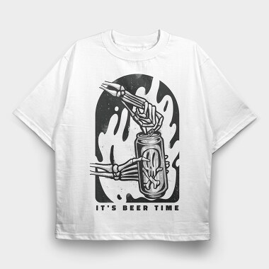 Skeleton Opening Beer Can It S Beer Time, Tricou Oversize Barbati (Unisex)