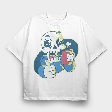Skeleton Reaper Drinking Grim Coffee, Tricou Oversize Barbati (Unisex)