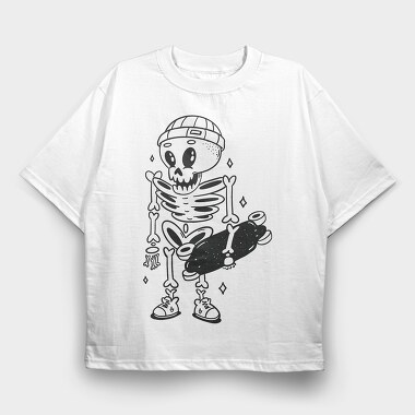 Skeleton With Skateboard Skate Skull, Tricou Oversize Barbati (Unisex)