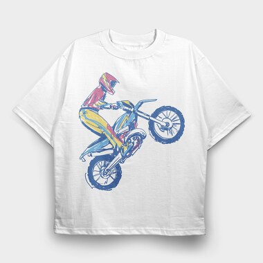 Sketched Motocross Bike Wheeling, Tricou Oversize Barbati (Unisex)