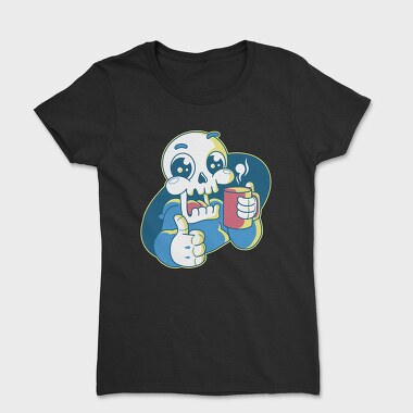 Skeleton Reaper Drinking Grim Coffee, Tricou Femei