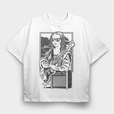Mona Lisa Electric Guitar Rock, Tricou Oversize Barbati (Unisex)