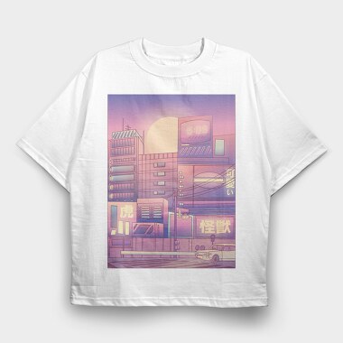 Monochromatic Vaporwave Japan City, Tricou Oversize Barbati (Unisex)