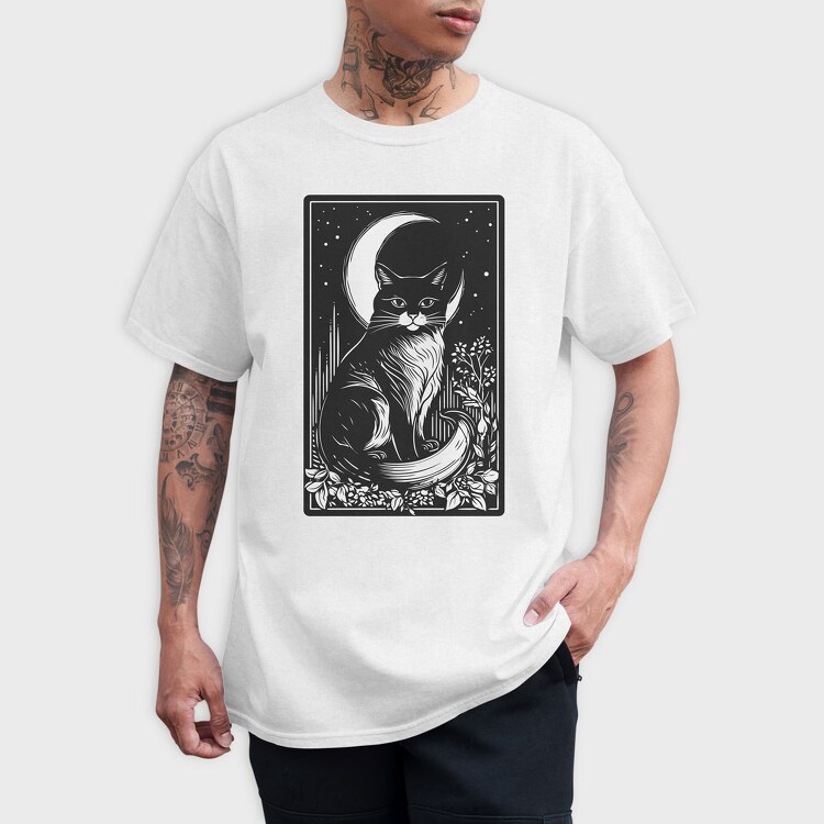 Cat and Moon Card, Tricou Barbati (Unisex)