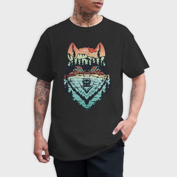 Hand Draw Landscape Wolf, Tricou Barbati (Unisex)