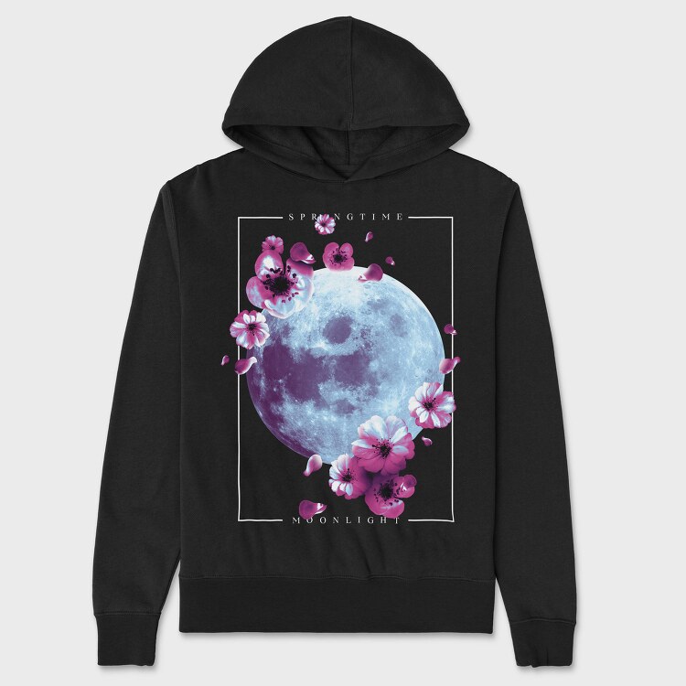 Moon And Flowers Japanese Spring, Hanorac Oversize Barbati (Unisex)