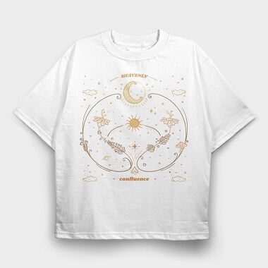 Moon Circle And Wildflowers Stars Sun Planets Tote 10, Tricou Oversize Barbati (Unisex)