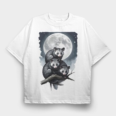 Moonlit Three Opossum, Tricou Oversize Barbati (Unisex)