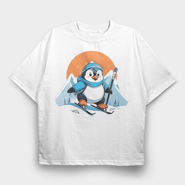 Skiing Penguin Sky, Tricou Oversize Barbati (Unisex)