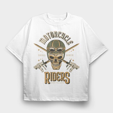 Skull Biker 04, Tricou Oversize Barbati (Unisex)