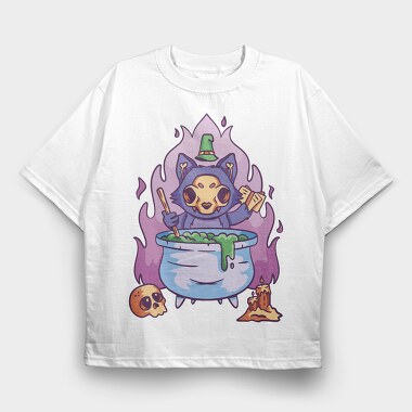 Skull Cat Gothic Witch Cake, Tricou Oversize Barbati (Unisex)