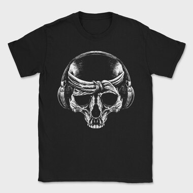 Skull With Bandana And Headphones, Tricou Barbati (Unisex)