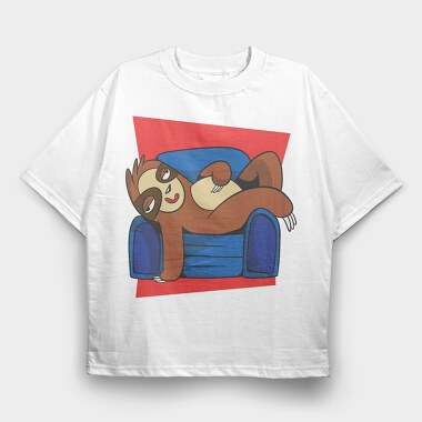 Sloth Animal In Couch, Tricou Oversize Barbati (Unisex)