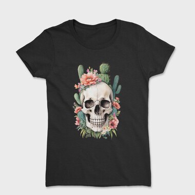 Skull With Cacti And Flowers, Tricou Femei