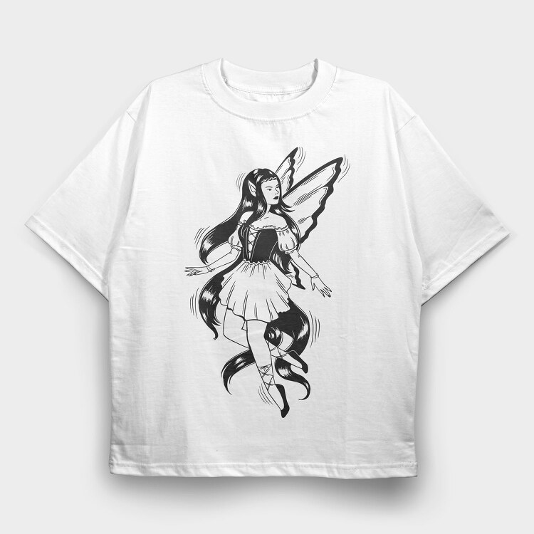 Dark Fairy Creature Hand Drawn, Tricou Oversize Barbati (Unisex)
