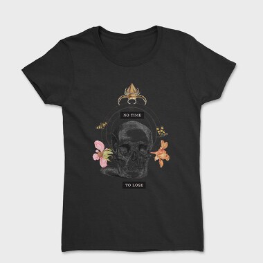 Skull With Clock And Insects Vintage Time, Tricou Femei