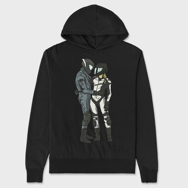 Motorcyclist Couple Love, Hanorac Oversize Barbati (Unisex)
