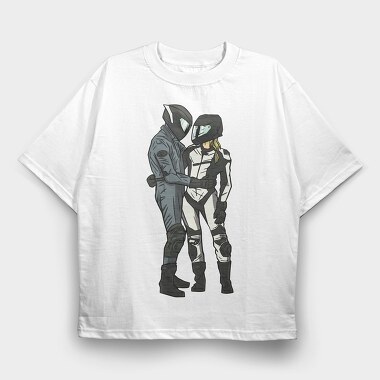 Motorcyclist Couple Love, Tricou Oversize Barbati (Unisex)