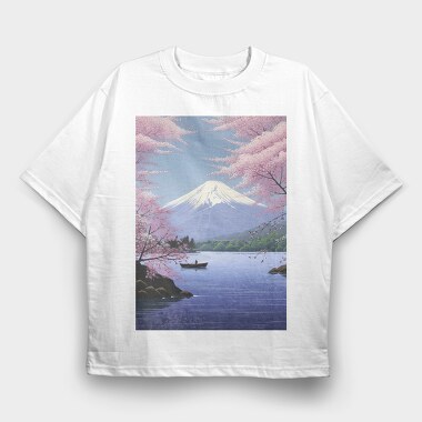 Mount Fuji Japanese Landscape Poster, Tricou Oversize Barbati (Unisex)