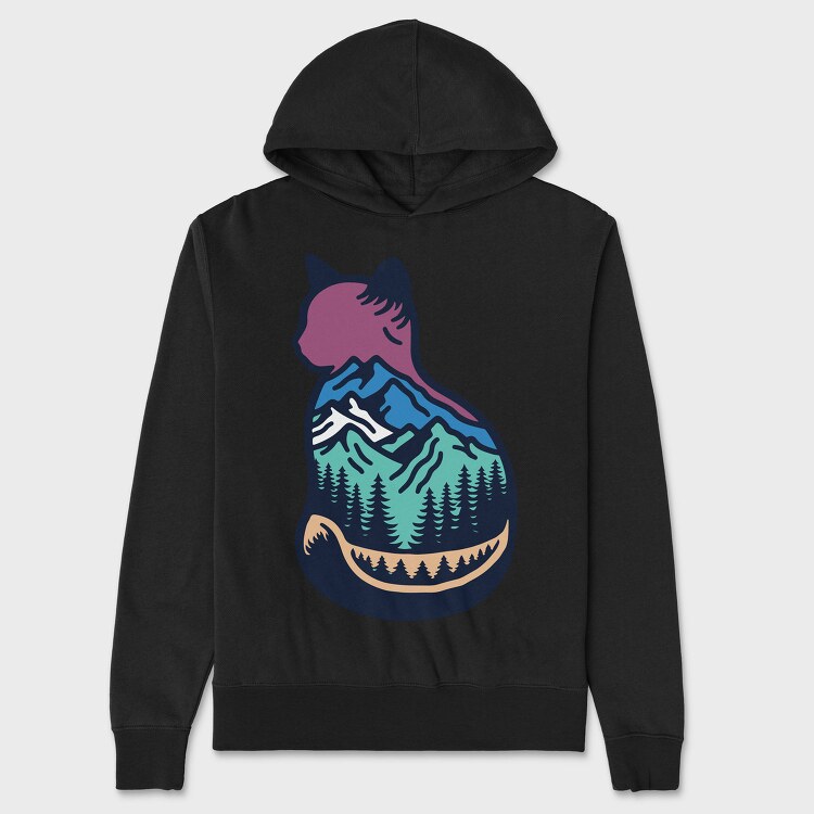 Mountain Cat Landscape, Hanorac Oversize Barbati (Unisex)