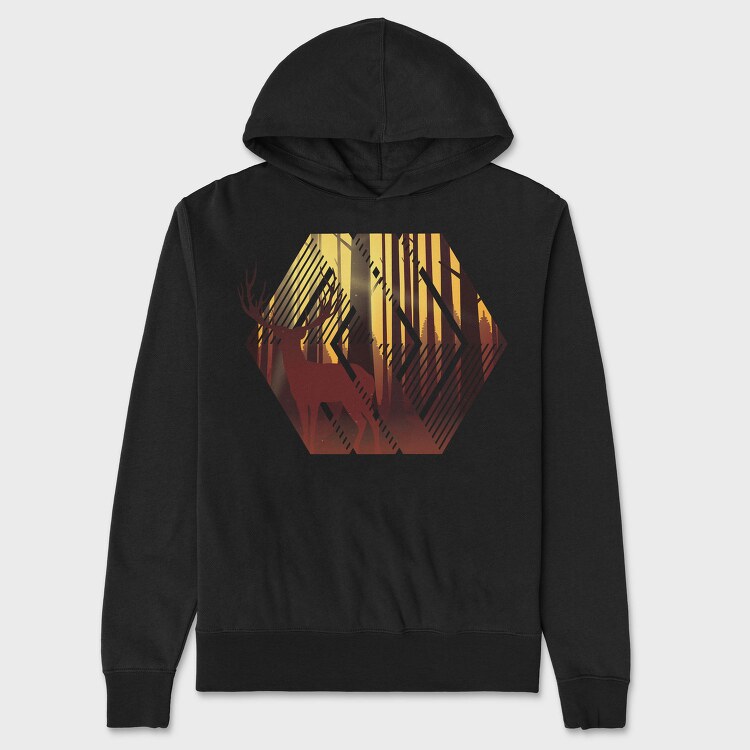 Deer Illustration Geometric Forest, Hanorac Oversize Barbati (Unisex)