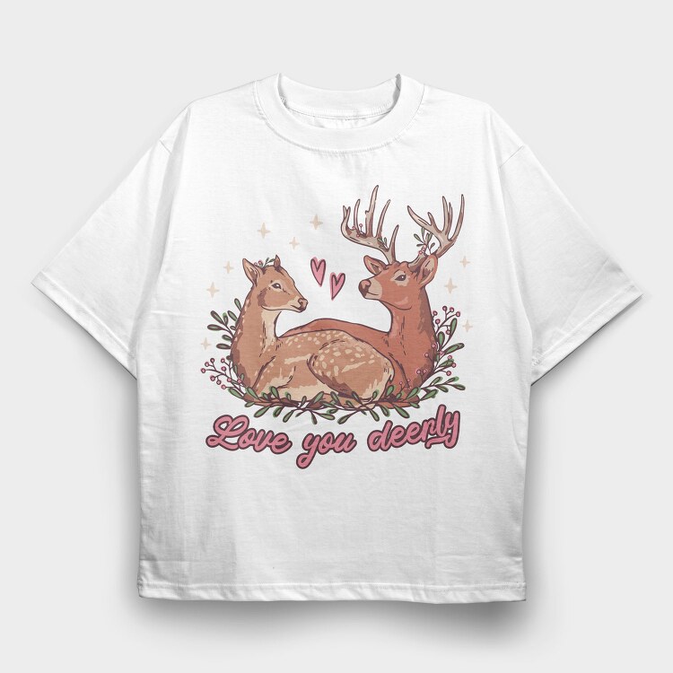 Deer In Love Valentine, Tricou Oversize Barbati (Unisex)