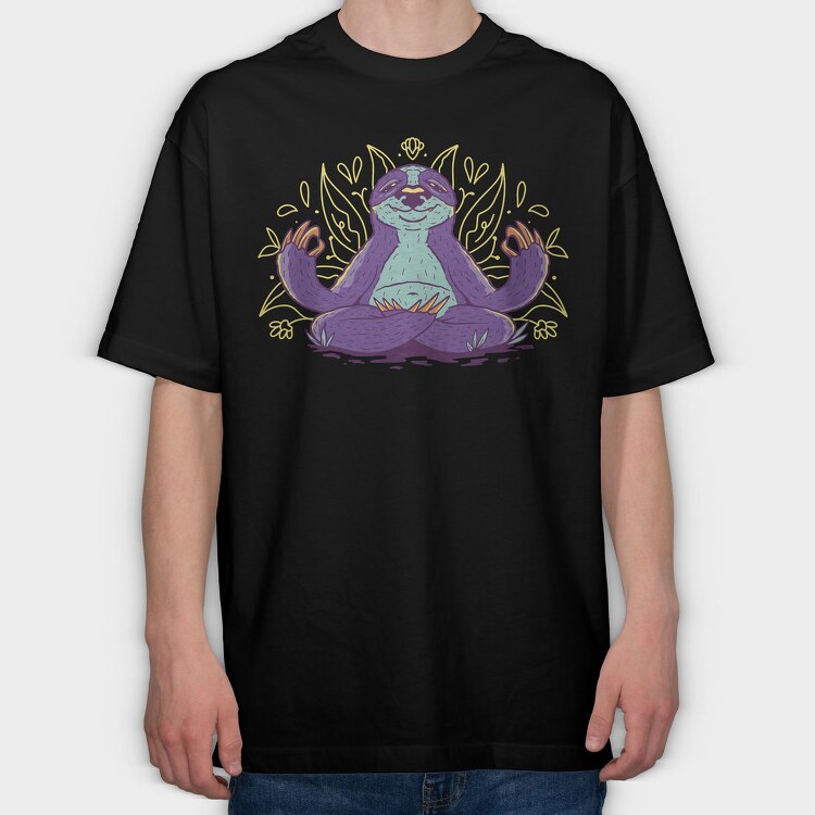 Sloth Doing Meditation Lotus Yoga Pose, Tricou Oversize Barbati (Unisex)