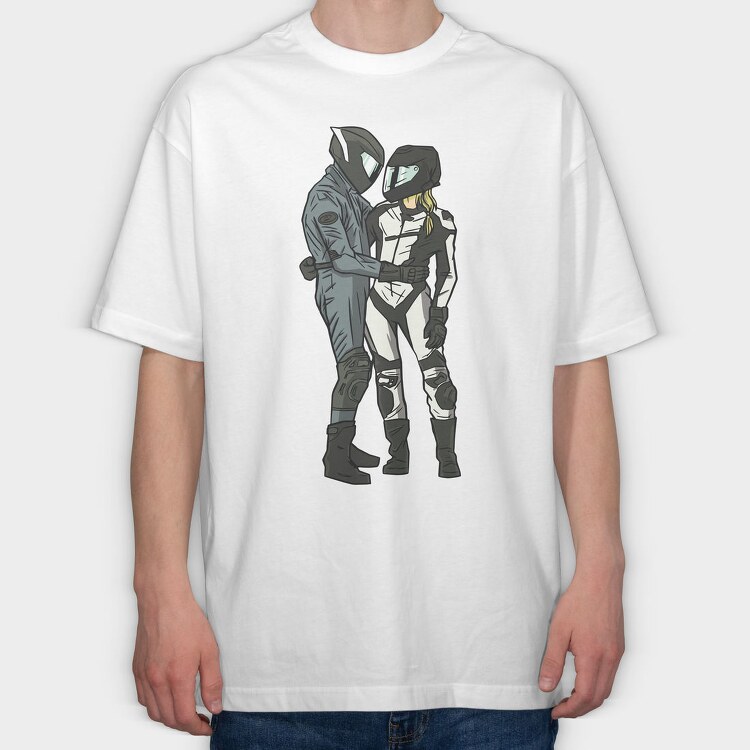 Motorcyclist Couple Love, Tricou Oversize Barbati (Unisex)