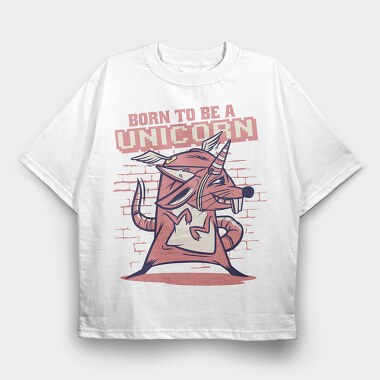 Mouse With Unicorn Horn And Wings, Tricou Oversize Barbati (Unisex)