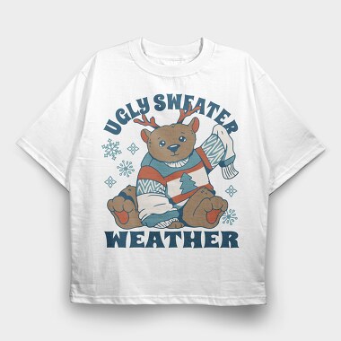 Ugly Sweater Weather Christmas Bear Mug, Tricou Oversize Barbati (Unisex)