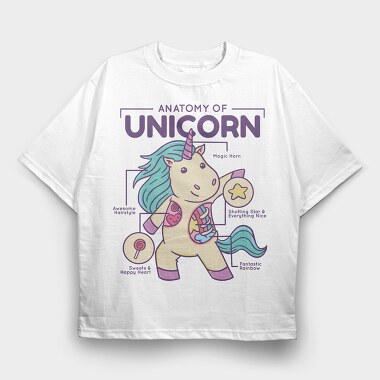 Unicorn Anatomy Chart, Tricou Oversize Barbati (Unisex)