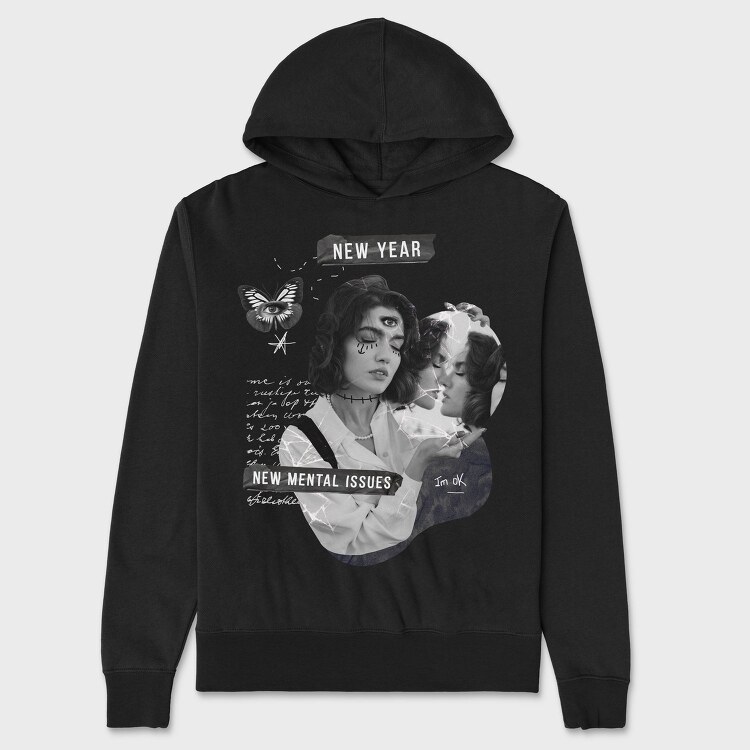 New Year Holiday Funny Collage, Hanorac Oversize Barbati (Unisex)