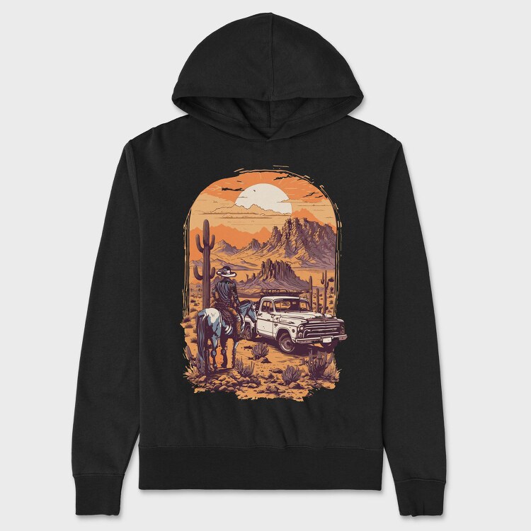 Vintage Cowboy And Truck, Hanorac Oversize Barbati (Unisex)