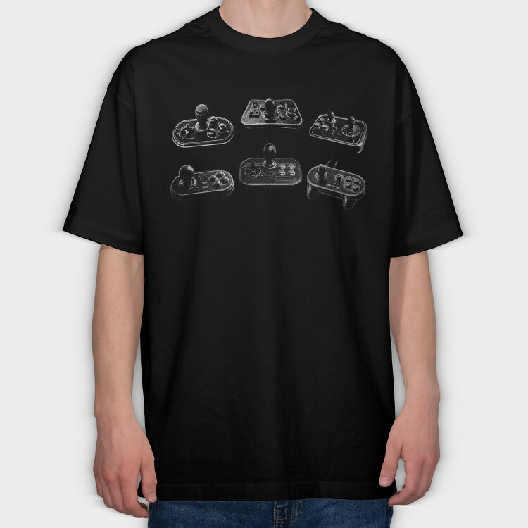 Vintage Game Controllers Joysticks Monochrome, Tricou Oversize Barbati (Unisex)