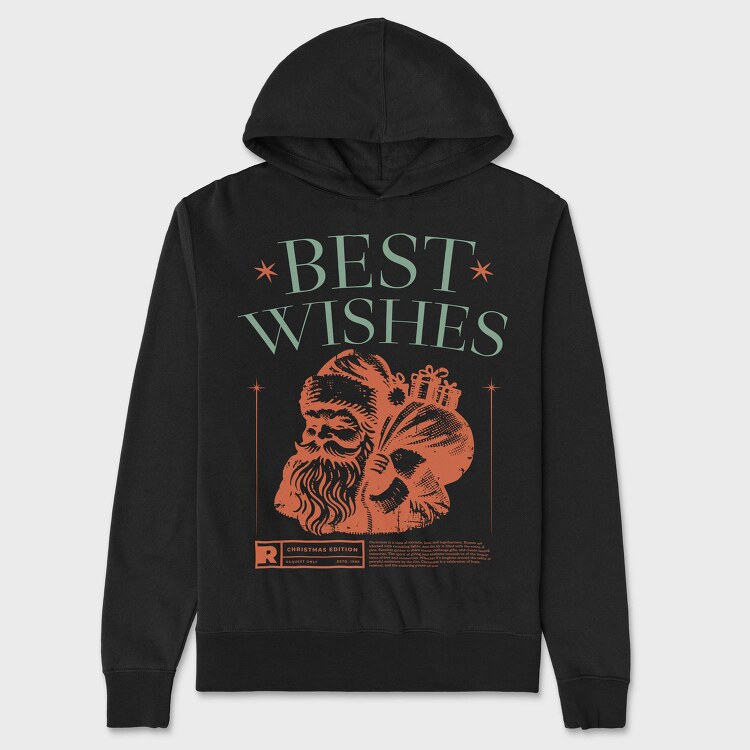 Vintage Santa Best Wishes Grunge, Hanorac Oversize Barbati (Unisex)