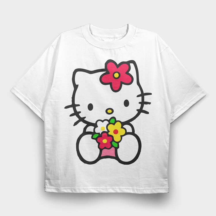 Cartoon Retro Hello Kitty 4, Tricou Oversize Barbati (Unisex)