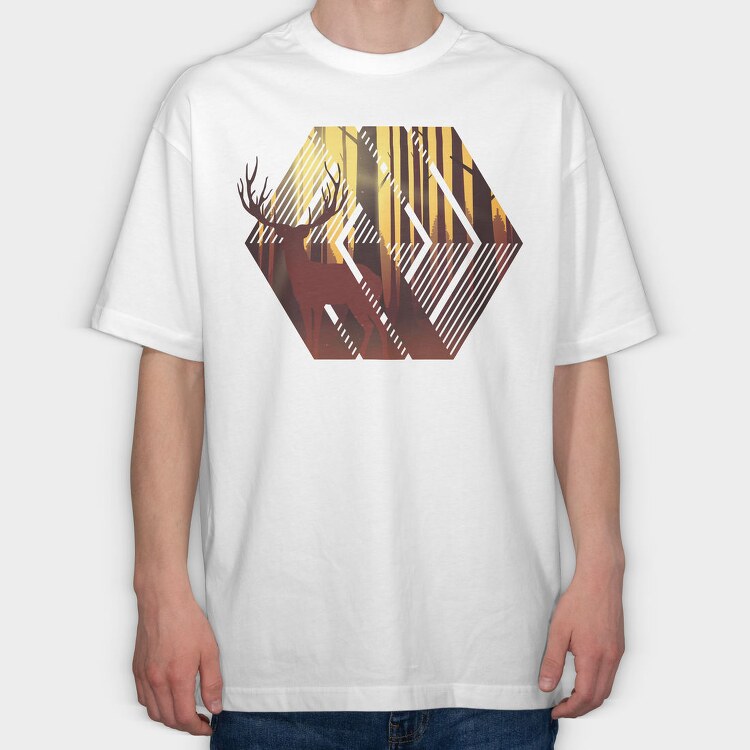 Deer Illustration Geometric Forest, Tricou Oversize Barbati (Unisex)