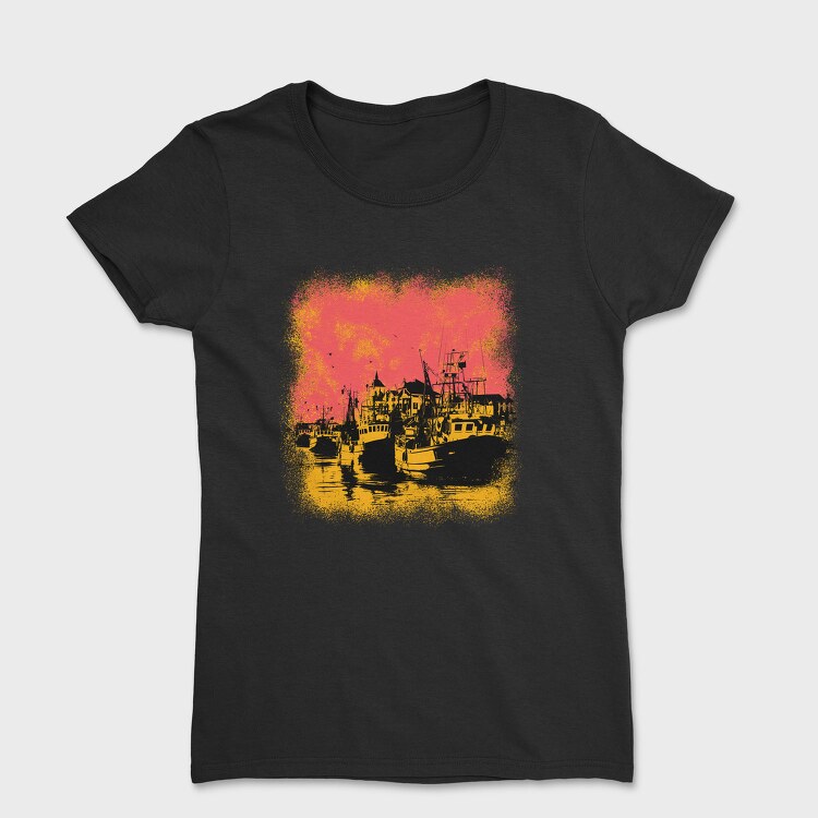 Port With Ships And Boats Sight Seen, Tricou Femei