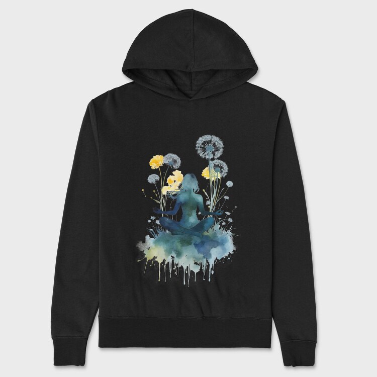 Watercolor Yoga And Meditation Dandelion, Hanorac Oversize Barbati (Unisex)