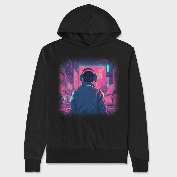 Woman Looking Out Of A Window Dj Party, Hanorac Oversize Barbati (Unisex)