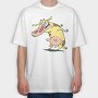 Cartoon Retro Cow and Chicken 1, Tricou Oversize Barbati (Unisex)