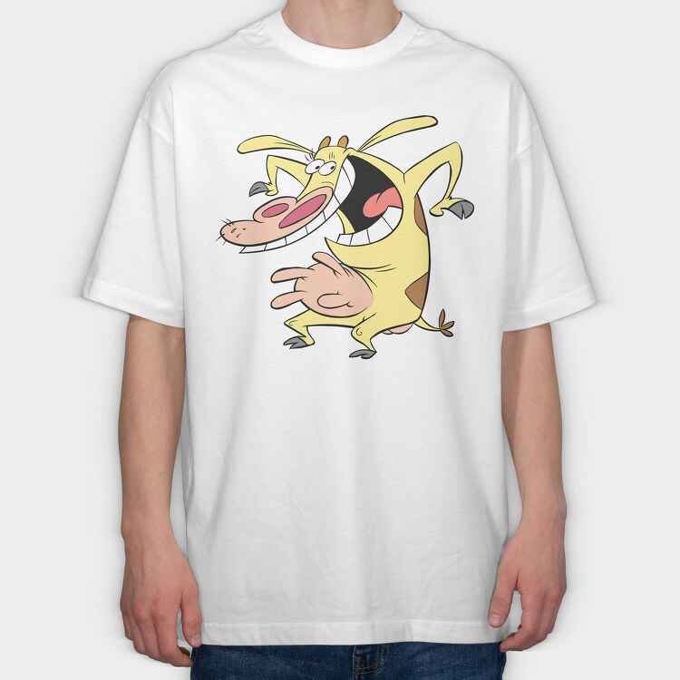 Cartoon Retro Cow and Chicken 3, Tricou Oversize Barbati (Unisex)