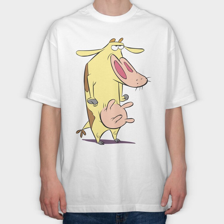 Cartoon Retro Cow and Chicken 2, Tricou Oversize Barbati (Unisex)