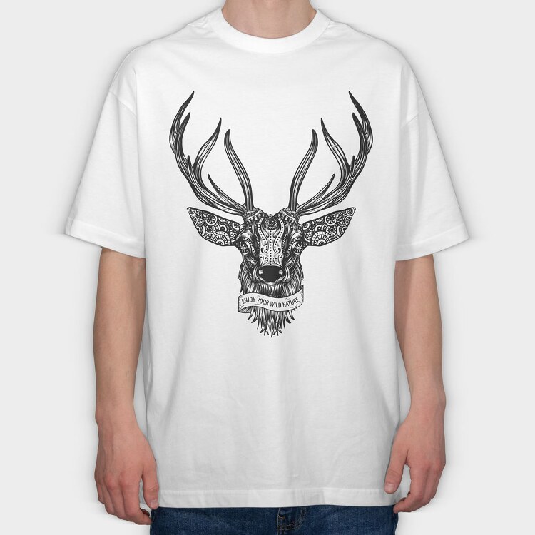 Deer Illustration With Text, Tricou Oversize Barbati (Unisex)