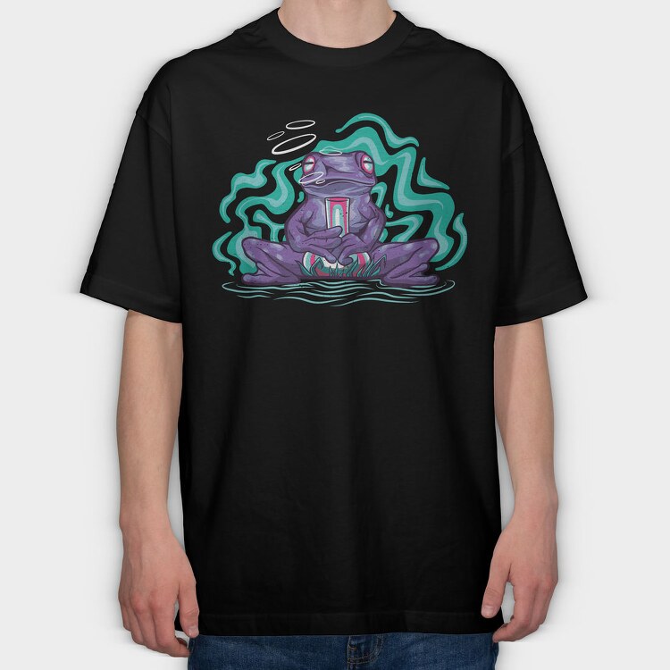 Psychedelic Trippy Frog Animal, Tricou Oversize Barbati (Unisex)
