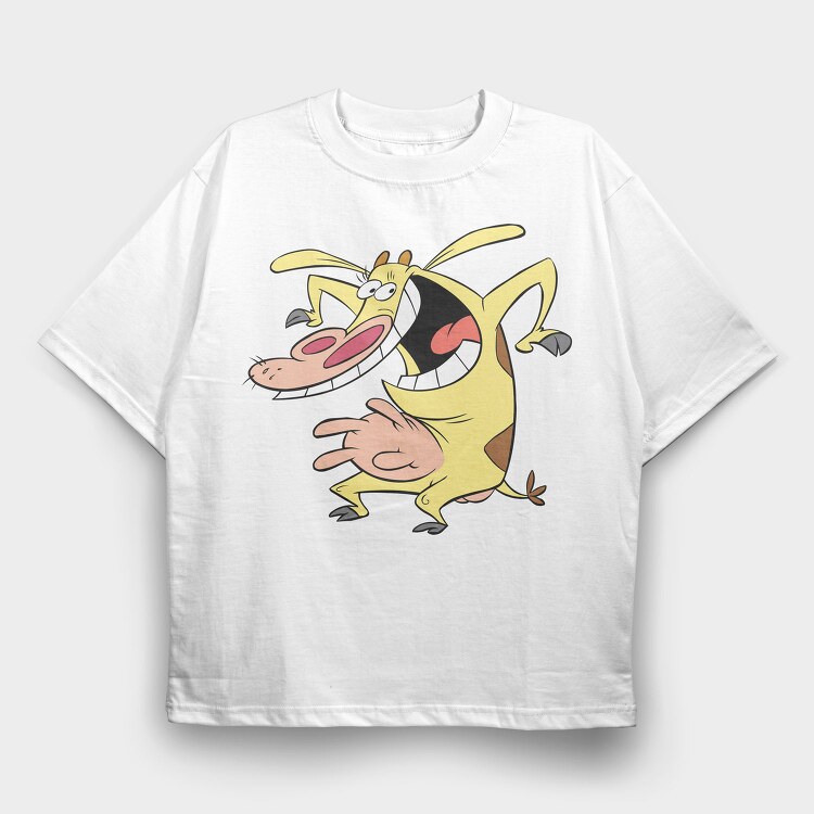 Cartoon Retro Cow and Chicken 3, Tricou Oversize Barbati (Unisex)