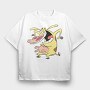 Cartoon Retro Cow and Chicken 3, Tricou Oversize Barbati (Unisex)