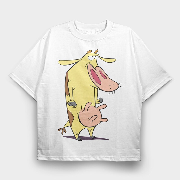 Cartoon Retro Cow and Chicken 2, Tricou Oversize Barbati (Unisex)